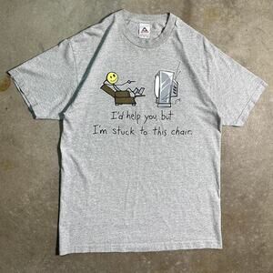 Vintage Y2K Funny Comedy Humor Tee Mens Large Stick Person Gray Black Shirt